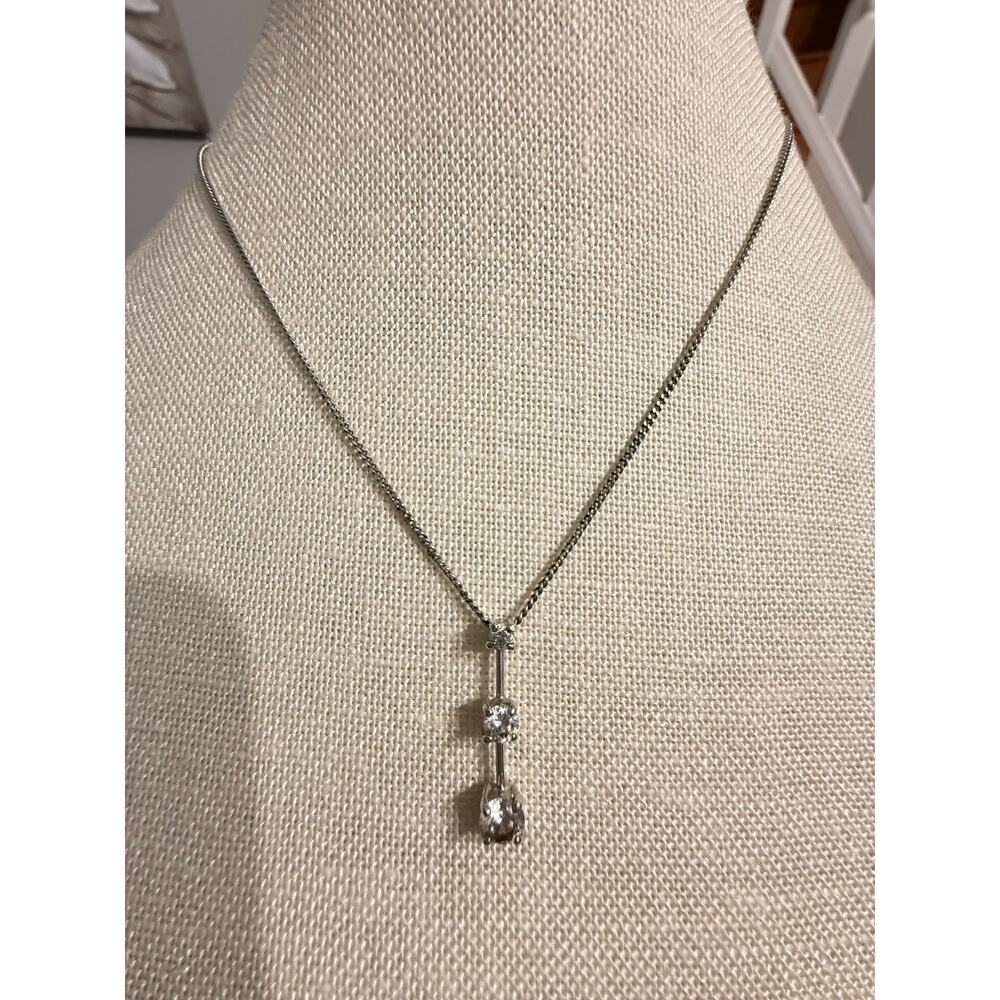 Vintage Monet Silver Tone Triple Stone Necklace 16”